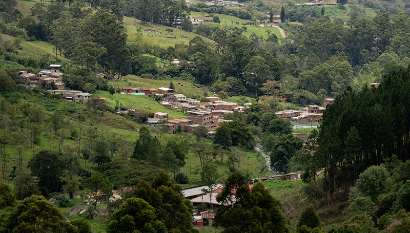 Barrio informal contruido a las orillas de la quebrada Doña María en San Antonio de Prado. Foto por Leidy Restrepo Mesa