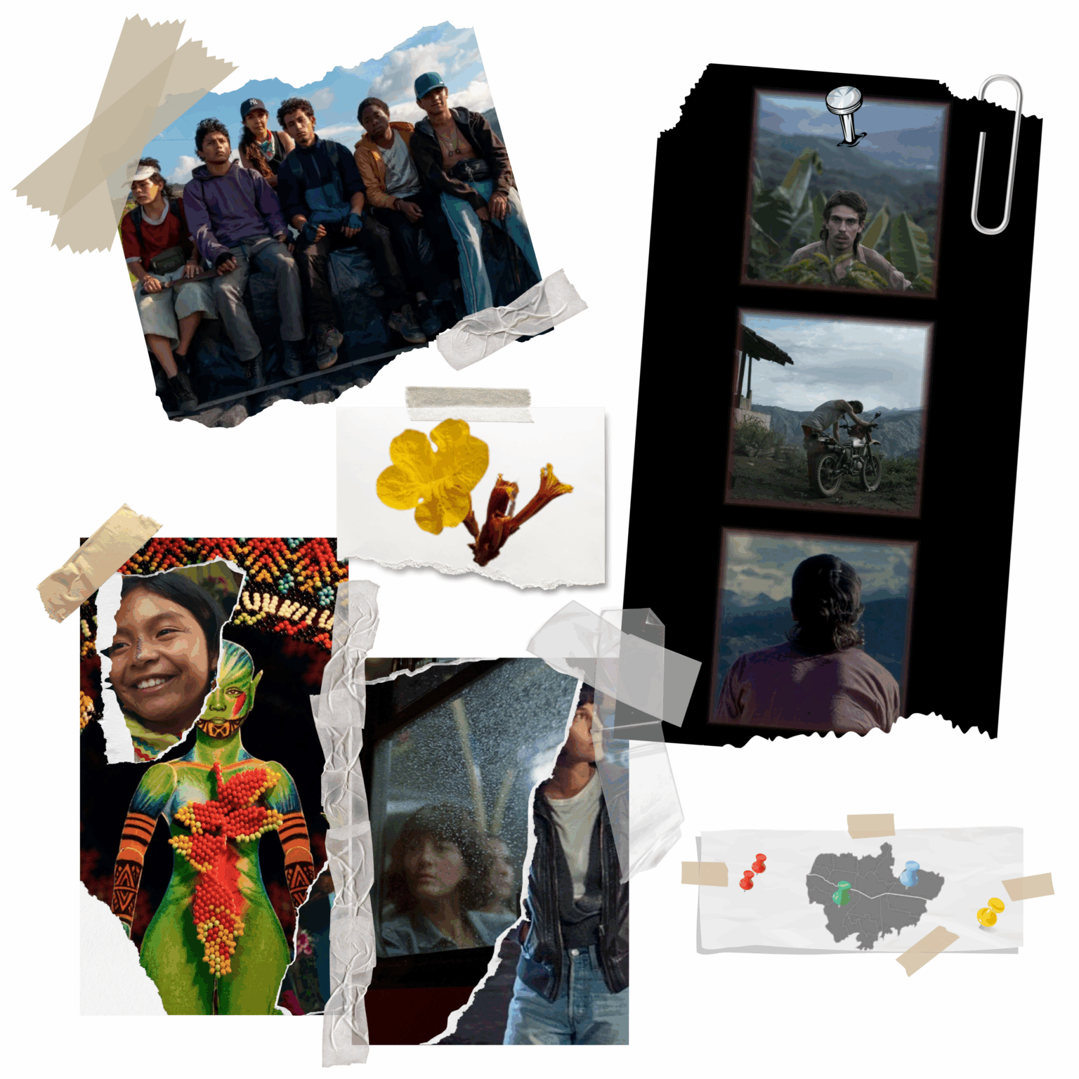 La roya (2021), Los reyes del mundo (2022), Malta (2024) y Akababuru: expresión de asombro (2025) son referentes del cine colombiano contemporáneo. Collage: Cristian Dávila Rojas.