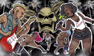 Ilustración de hombres y mujeres punkeros y metaleros