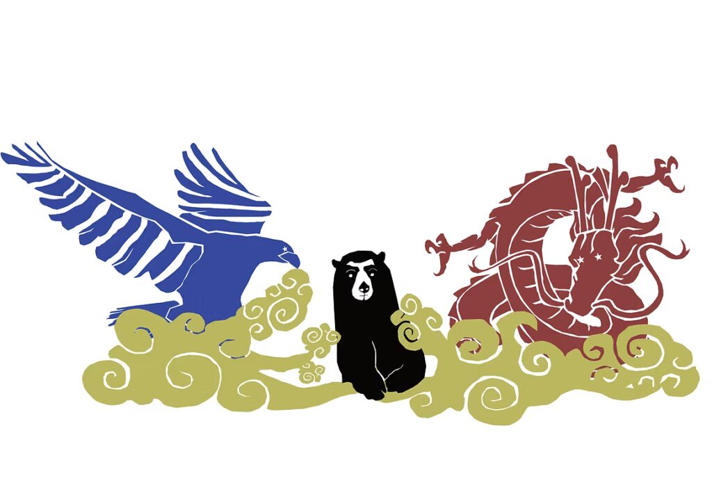 En la pugna entre China y Estados Unidos por la hegemonía económica mundial, países como Colombia están quedando en la mitad. Ilustración: José M. Holguín.